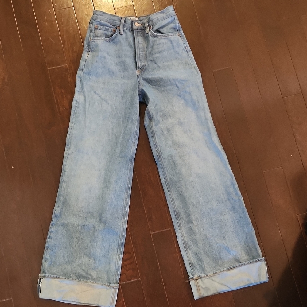 Agolde Blue Wide Leg Cuff Dame Jeans, Size 24
